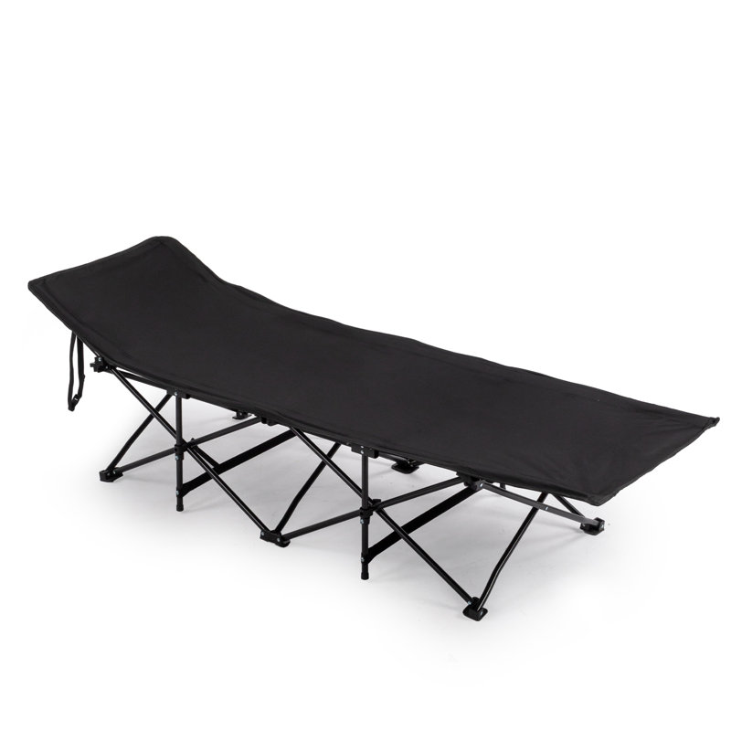 Lit de camp pliant noir pour le patio avec matelas, Noir