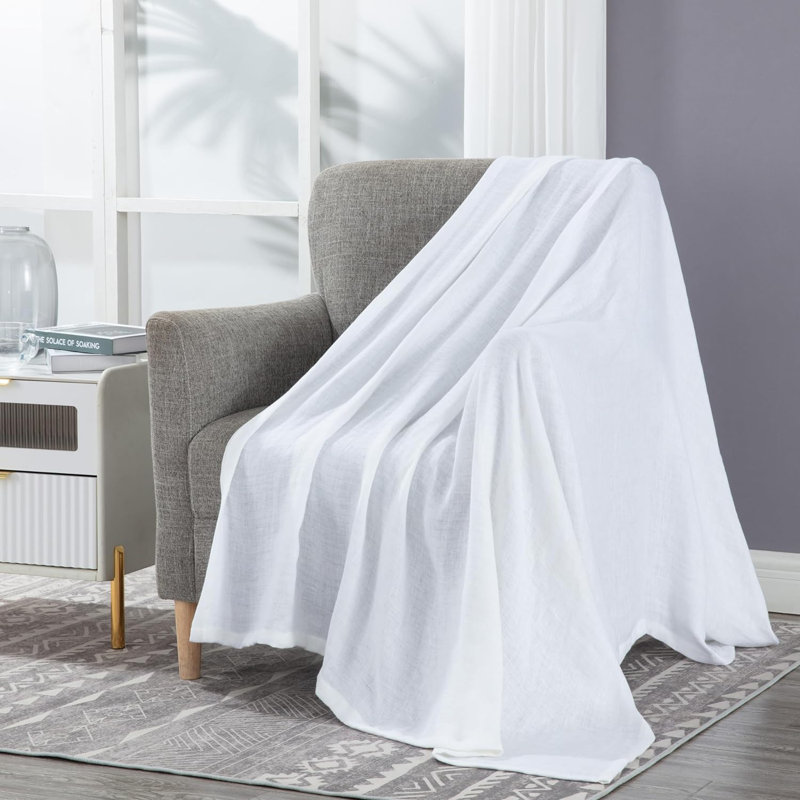 Brussels Belgian Flax Linen Woven Throw, White