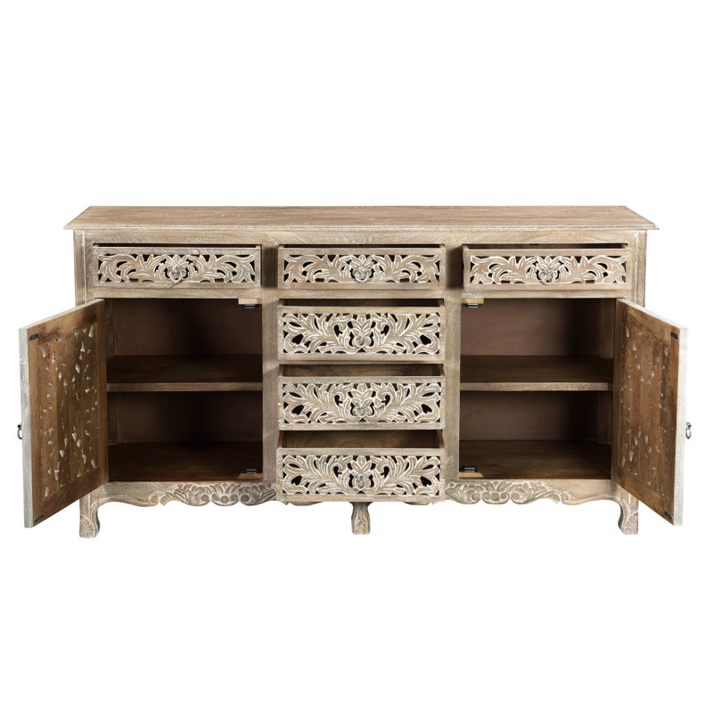 Commode combinée en bois massif à 6 tiroirs Harleen, Gris