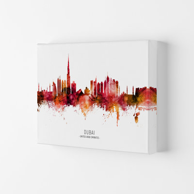 Dubai United Arab Emirates Skyline Red City Name by Michael Tompsett - Print