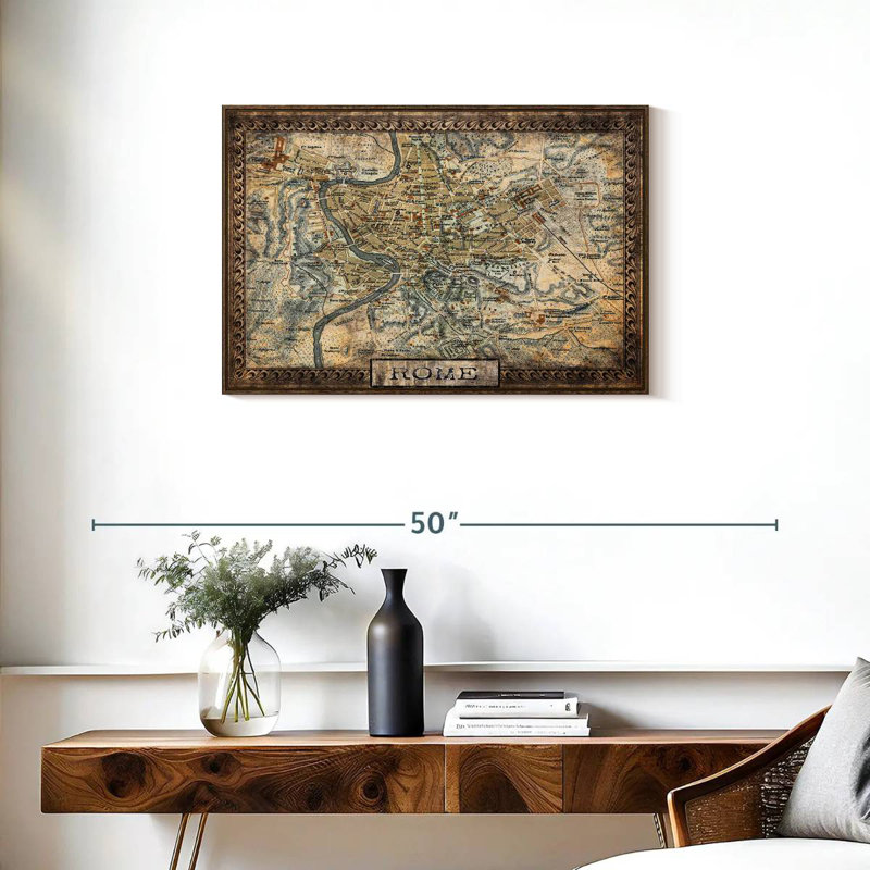 Carte rétro de la ville de Rome, Cadre flottant noyer, 31 po x 21 po