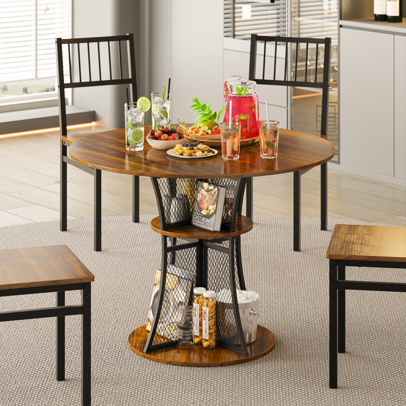 Round Wood Top Metal Base Dining Table, 29.68" H x 35.43" L x 35.43" W