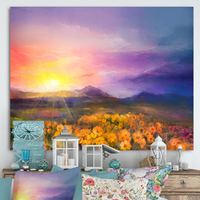 «Yellow and Golden Daisy Flowers in Wildflower Meadows», reproduction d'impression sur toile