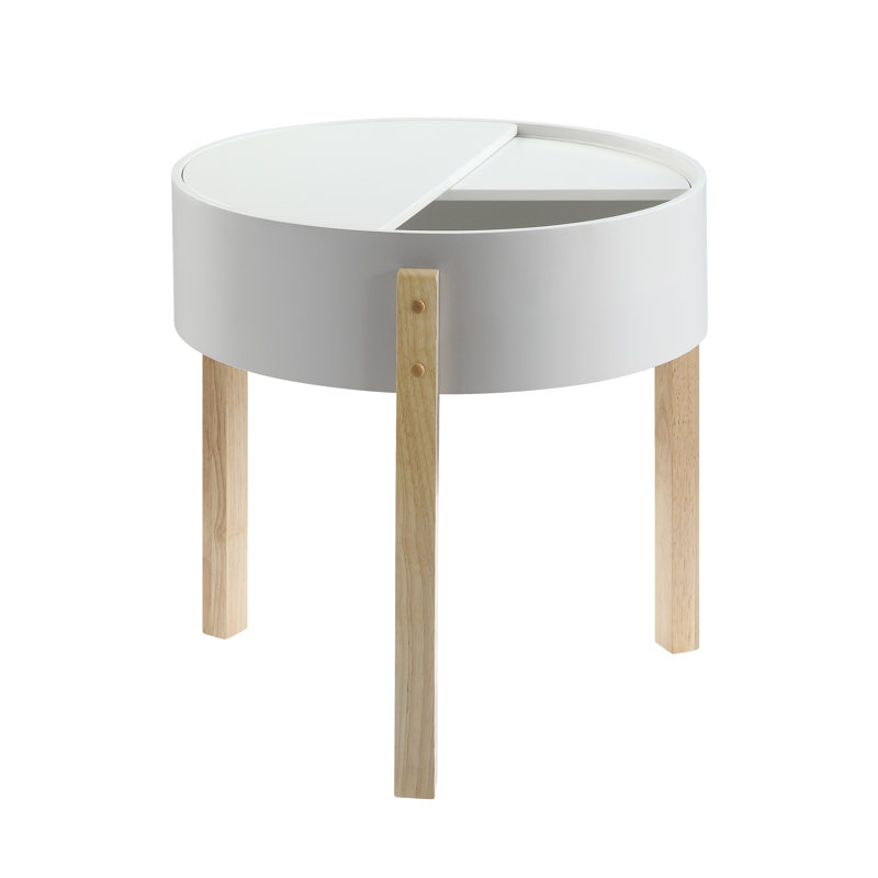 Table de bout ronde et blanche avec rangement caché Bodfish - Table d'appoint moderne en bois synthétique robuste pour le salon