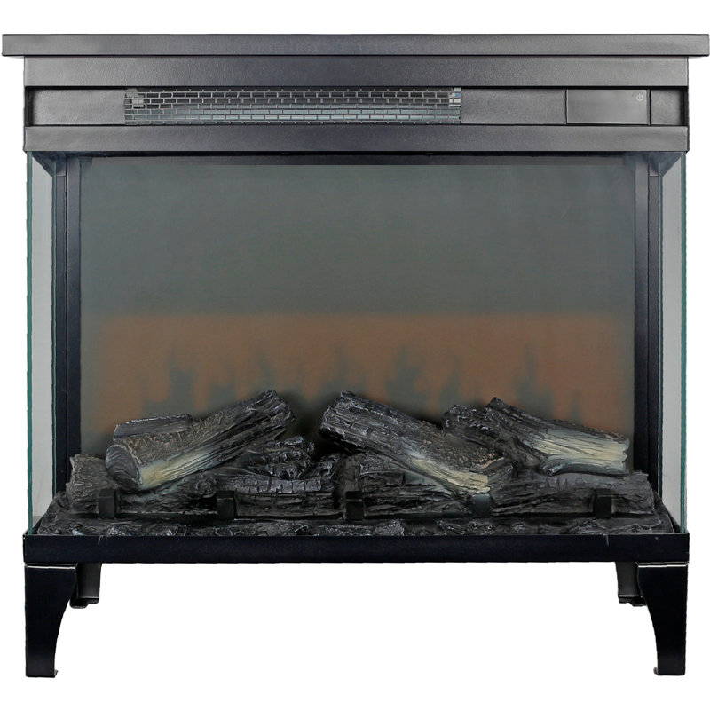 three sided glass electric fireplace with feet, Antique Black