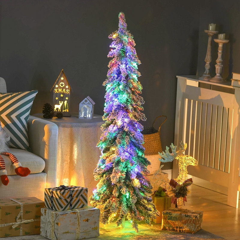 Arbre de Noël artificiel de 4 pi avec 4 branches, 225 branches floquées par la neige, 100 lumières DEL blanches ou colorées, forme Downswept