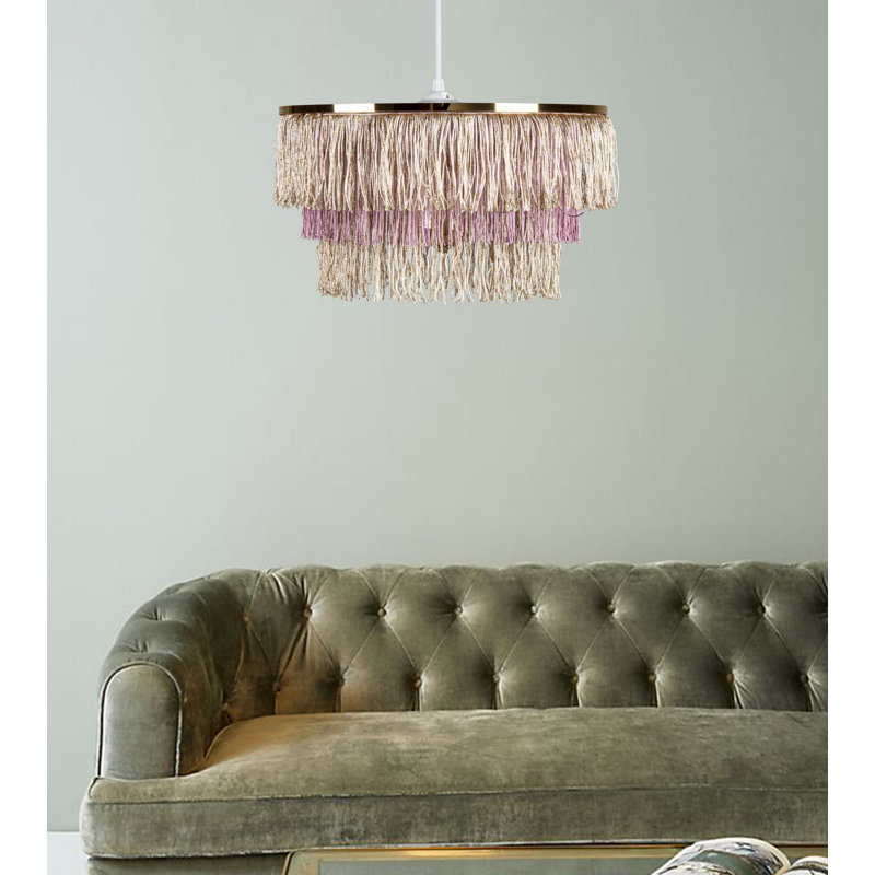 Luminaire suspendu à 1 lumière Bence, H 9,84 po x l 13,78 po x P 13,78 po, Beige / rose, Blanc