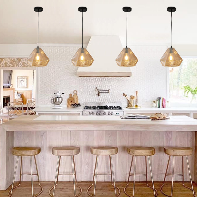 1 - Light Single Modern  Geometric Class Pendant for Dining Room, Kitchen, Foyer, Hallway, Bedroom, Coffee, Amber