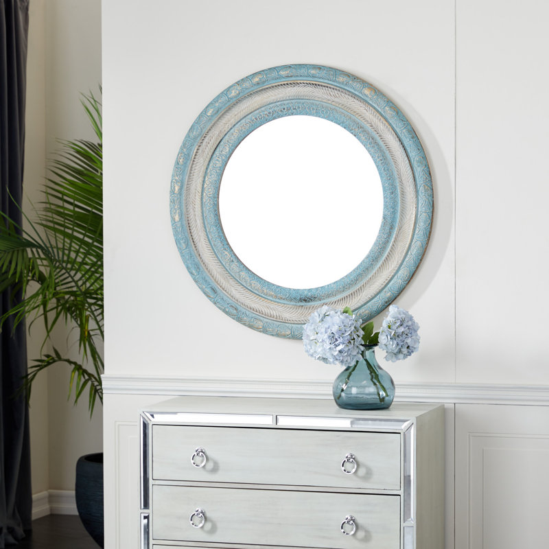Miroir mural en bois bleu floral délavé