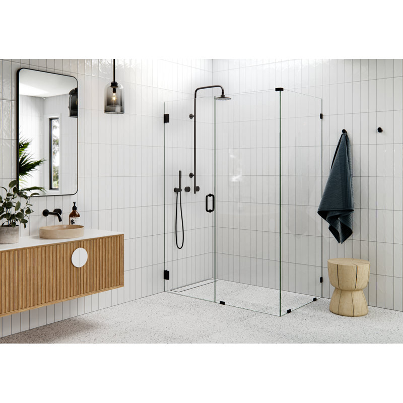 Illume 55 in. x 34 in. x 78 in. 90-degree Fully Frameless Wall Hinged Glass Shower Enclosure, Oil Rubbed Bronze