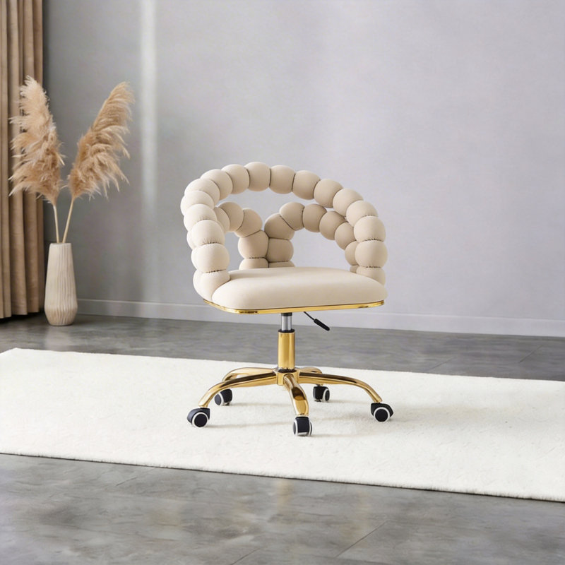 Chaise rembourrée en velours moelleux avec roulettes dorées - Chaise d'appoint ergonomique rembourrée pour le salon, le bureau et la coiffeuse