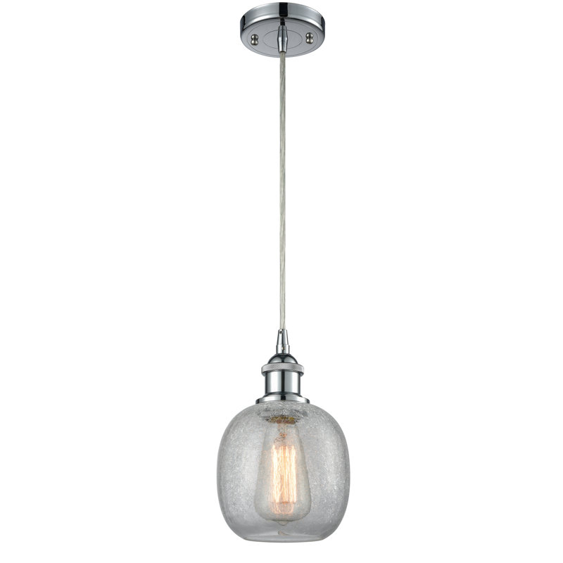 Carlucci 1 - Light Single Pendant, Polished Chrome, Clear Crackle