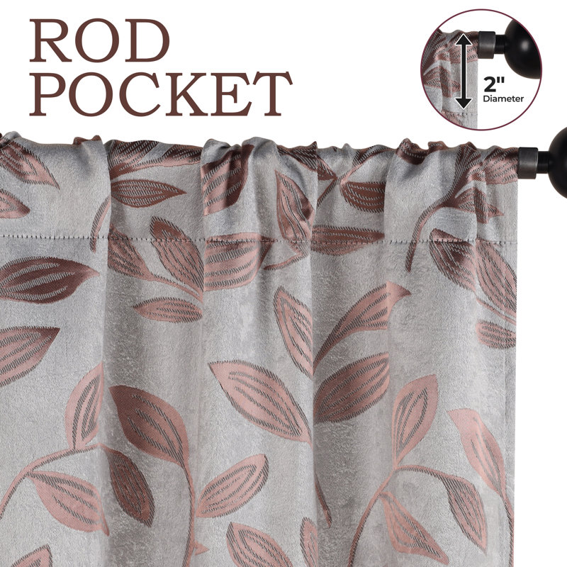 Finklea Floral Pattern Polyester Light Filtering/Room Darkening Rod Pocket Curtain Panels, Champagne, 26" W x 63" L