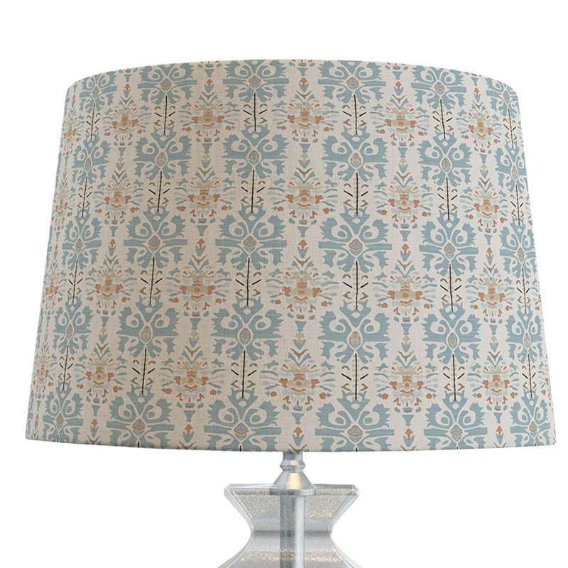 Abat-jour ikat bleu et beige en écho, H 9 po x l 12 po x P 12 po