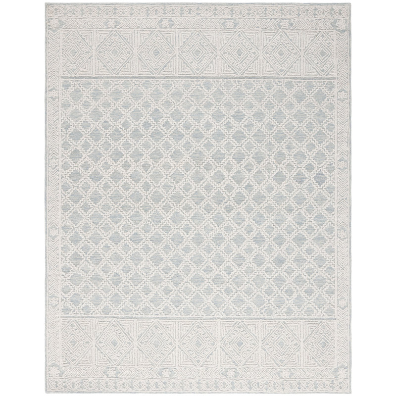 Tapis géométrique abstrait en laine touffeté à la main, Rectangle 9 pi x 12 pi