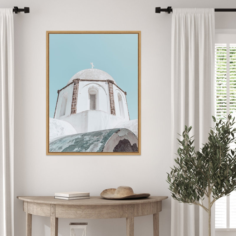 «Santorini Church» par Wrenn, reproduction d'art sur toile encadrée, H 30 po x l 23 po