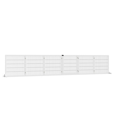 170" Dog Gate, Wooden. Foldable 6 Pet Barrier In White With Stable Feet. Suited For Small To Medium Dogs. And Easy Assemble Wooden 170", White. Gate 6 Panels. Pinewood Steel Build. 2 Support Feet