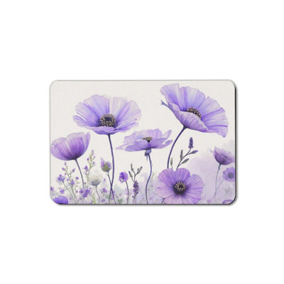 Purple Watercolor Poppies Bath Mat, 16 x 24 inch