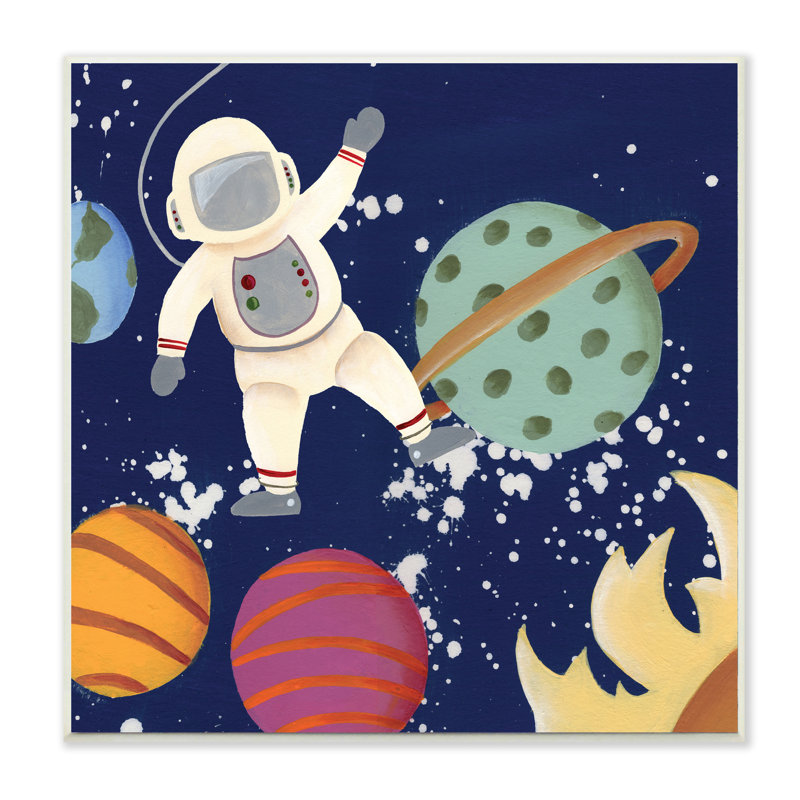 Astronaute ondulant ludique dans l'espace, Bois naturel, H 12 po x l 12 po x P 0,5 po
