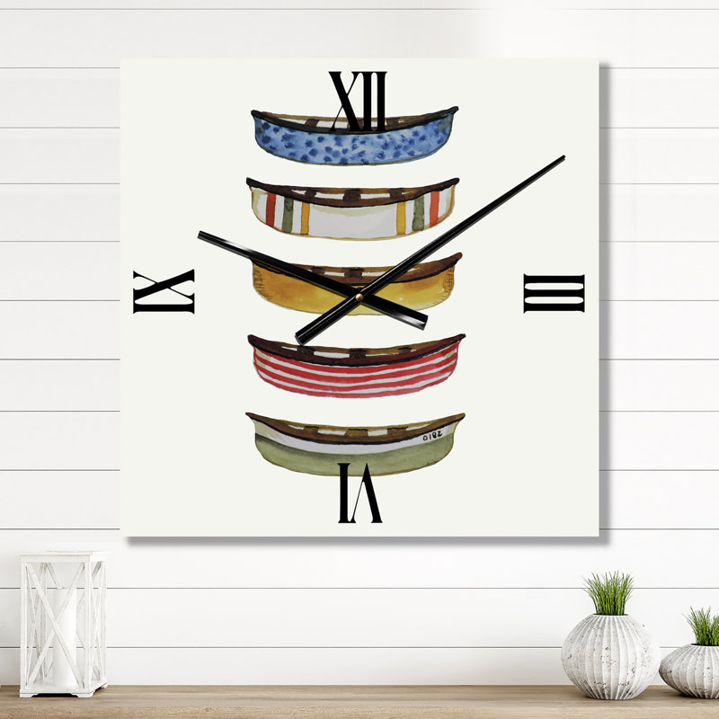 Cinq canots - Grande horloge murale Lake House, Petit