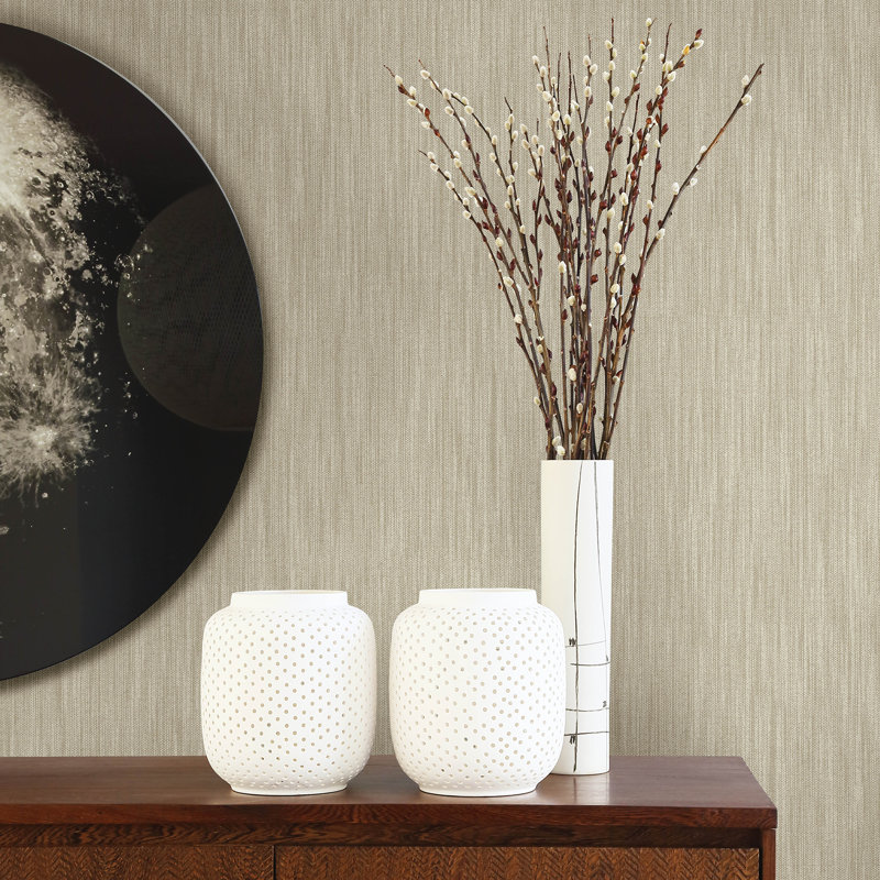 Railey Linen 10.06m x 52.07cm Textured Semi-Gloss Paste the Wall Wallpaper Roll, Light Brown