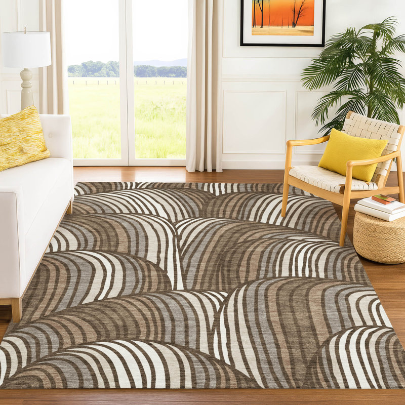 Machine Washable Indoor/Outdoor Chantille ACN2546 Mid-Century Modern Rug, Chocolate, 5' x 7'6"