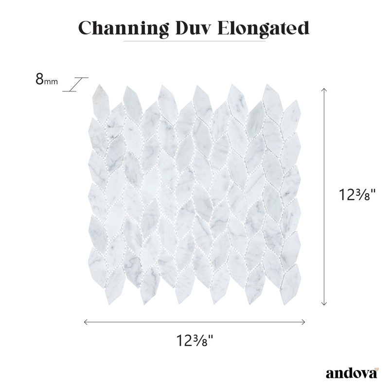Channing 1-in. x 2.5-in. Elongated Hex Marble Look Polished Natural Stone Wall & Floor Mosaic Tile, Duv Elongated He