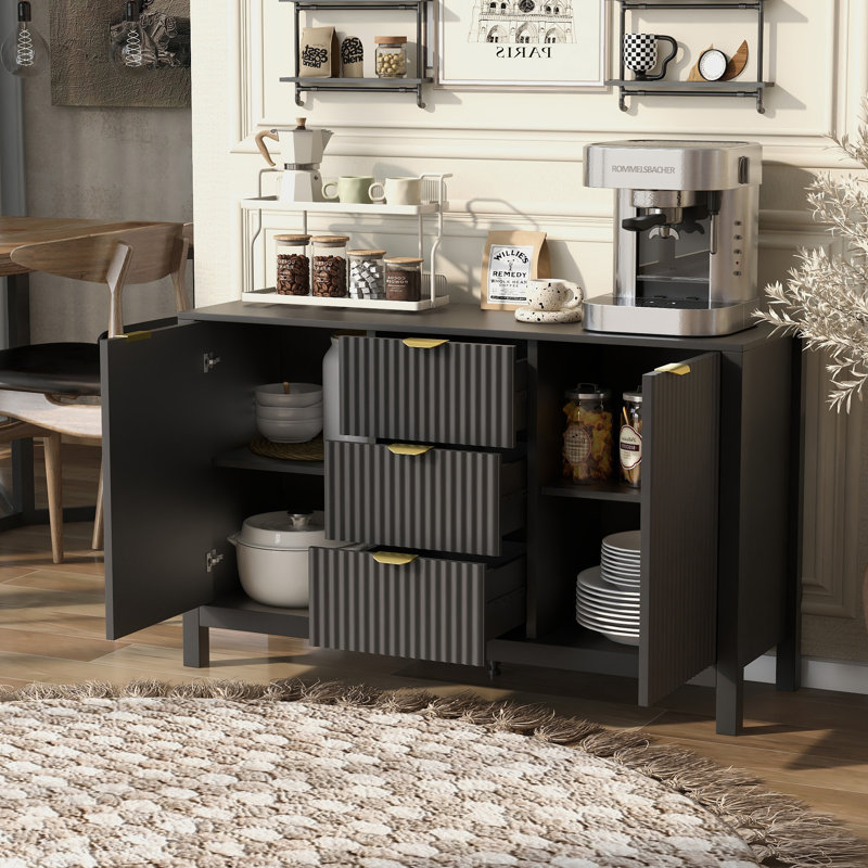 Buffet à motif ondulé - 3 tablettes réglables, Noir
