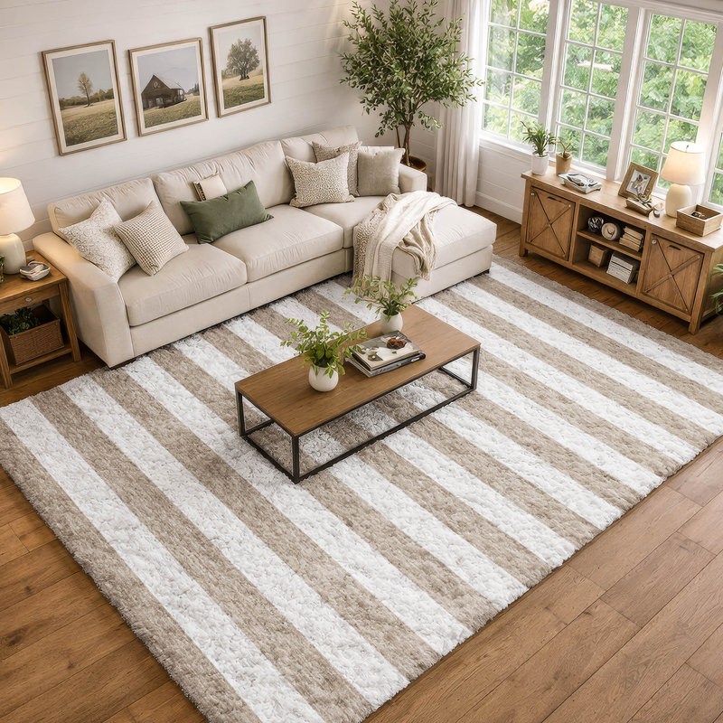 Premium Machine Washable Dream Shag ADS528 Striped Rug, 10' x 14', Taupe