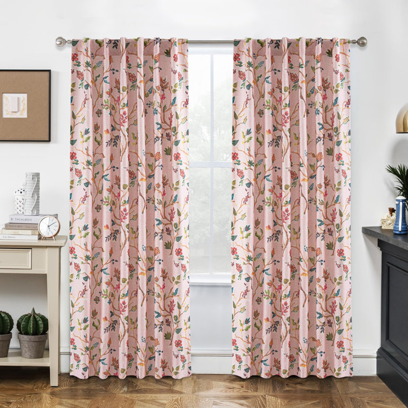 Lauren 100% Blackout Curtains for Bedroom Colorful Watercolor Branch Printed Pattern Lined Thermal Insulated Back Tab 2 Panels for Girls Living Room