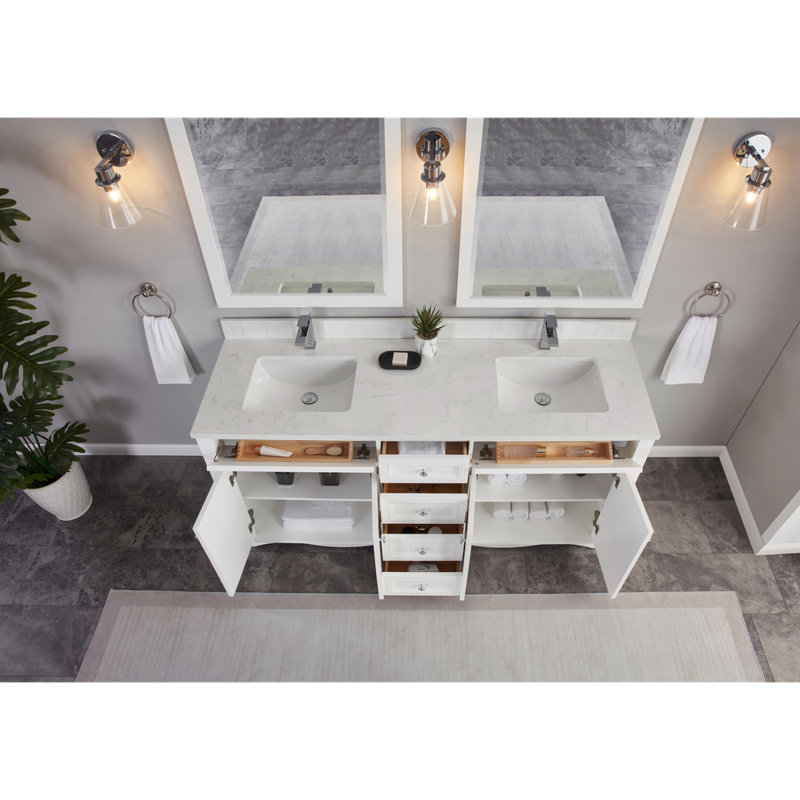 72" Solid Wood Sink Vanity  With 1' Artificial Stone Top, White