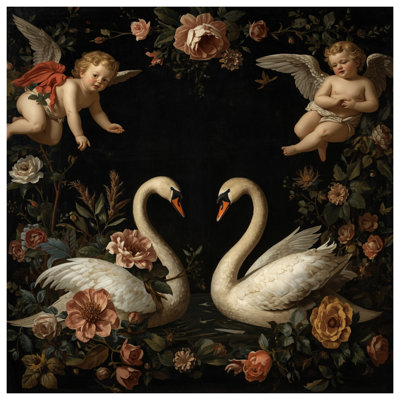 Swans With Cherubs Double Sided Throw Pillows
