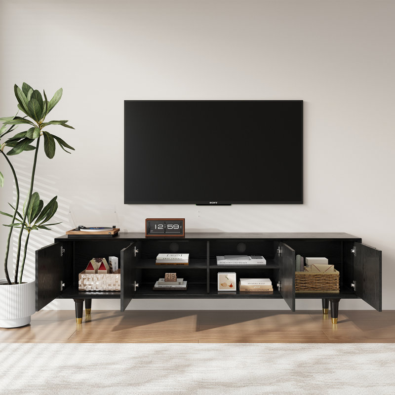 Meuble télé 71 po pour téléviseur 80 po Mid-Century, Noir