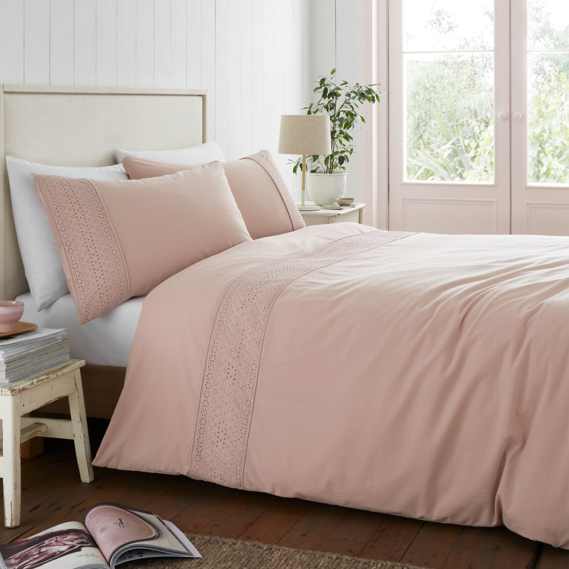 Broderie Anglaise Duvet Cover Set, King Duvet Cover Set + 2 Pillowcases, Pink