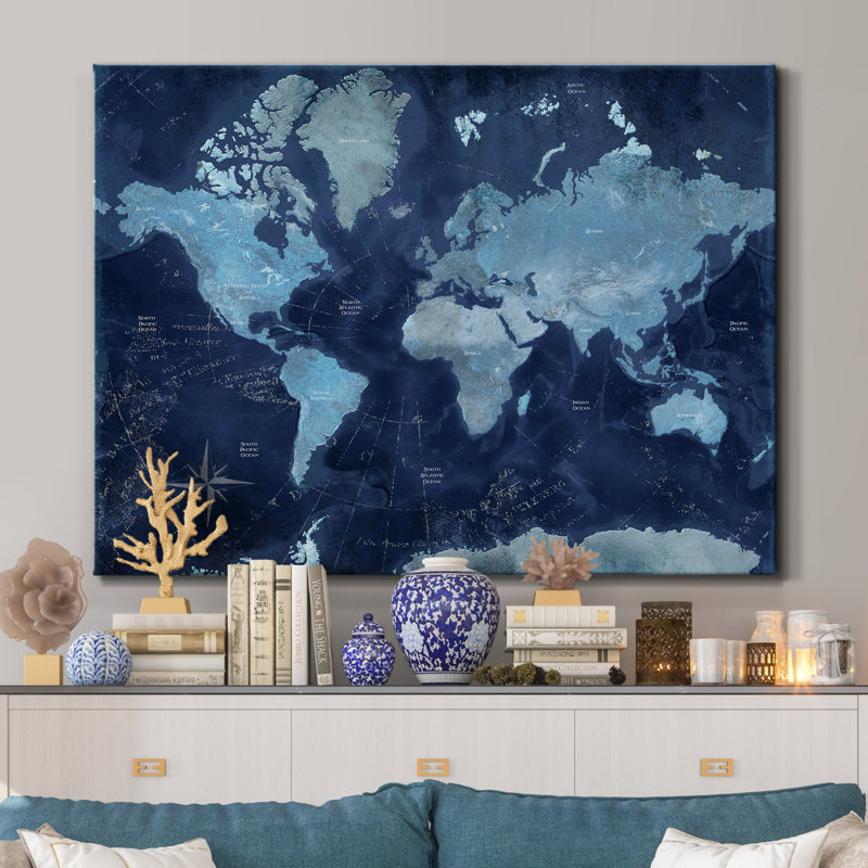Carte du monde-impression sur toile tendue, H 48 po x l 36 po x P 1 po