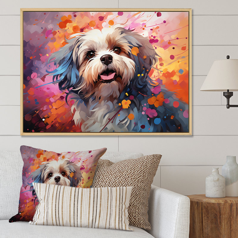 Popart Shih Tzu Serenade - art mural chien, Cadre flottant blanc, H 34 po x l 44 po