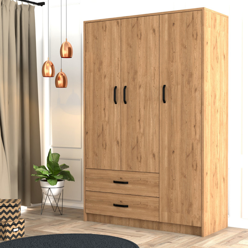 Vianne 3 Door Manufactured Wood Wardrobe, Oak/Black