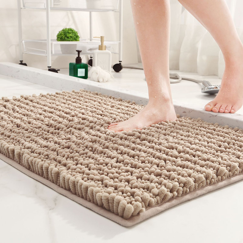 Egista Microfiber Non-Slip Bath Rug, Beige, 20" W x 32" L