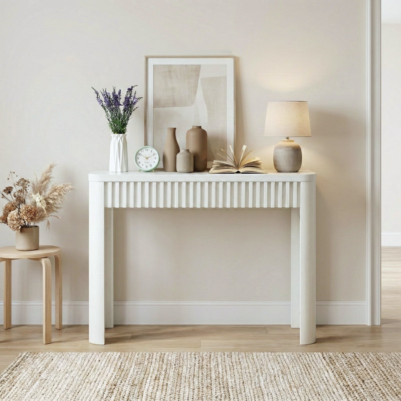 Console cannelée de 39 po de style moderne Mid-Century Abdel, Chêne blanc, H 29,5 po x l 39,4 po x P 11,8 po