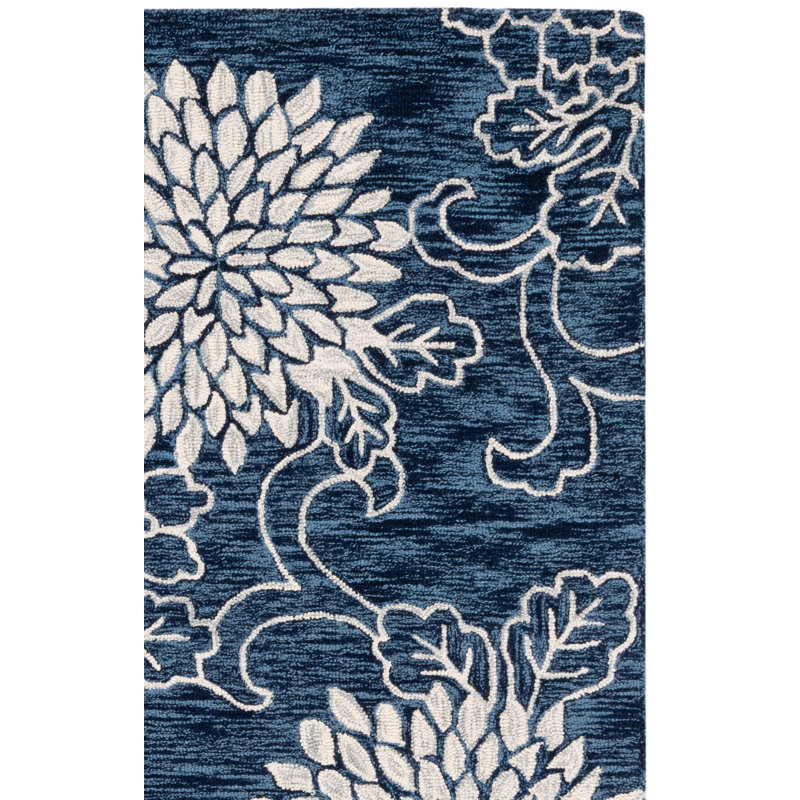 Tapis bleu marine / ivoire Jardin 602, Tapis de couloir 2 pi 3 po x 9 pi