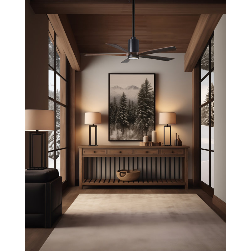 Patricia LED Downrod Ceiling Fan, Gloss White, Barn Wood Tone