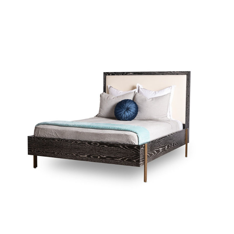 Cambridge Upholstered Queen Bed, Black Limed Ash/Snow Velvet