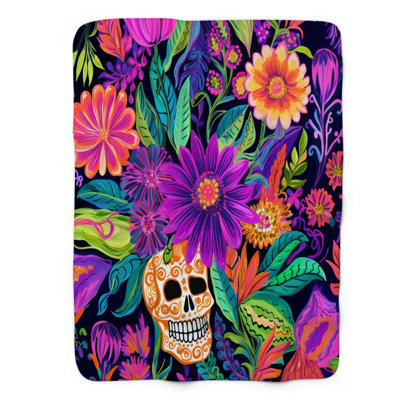 Artistic Sugar Skulls - 1 Piece Premium Sherpa Blanket