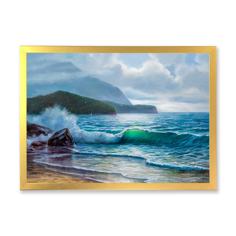 «Morning Sunlight On The Sea Waves», art mural nautique et côtier sur toile, H 8 po x l 12 po x P 1 po, Cadre photo doré