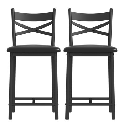 Ensemble de 2 tabourets de bar 2, ensemble de 2 tabourets de bar modernes à hauteur de comptoir de 22,4 po avec dossier haut et repose-pieds en métal, tabourets de bar rembourrés pour la salle à manger