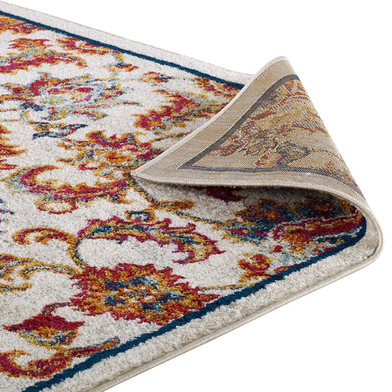 Ivory Floral Synthetic 8' x 10' Area Rug