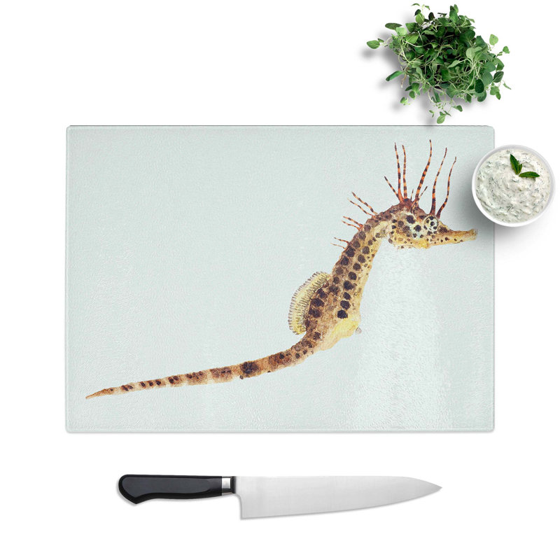 Glass Illustration of A Seahorse by F.E. Clarke Chopping Board, 39 cm W x 28.5 cm L
