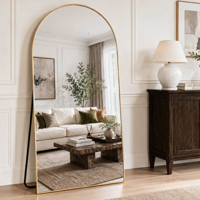 Oversized Large Arched Metal Full Length Mirror, 3 Installation Ways Freestanding, Leaning & Wall Mounted Full Body Floor Mirror for Bedroom, Entryway, Living Room & Cloakroom