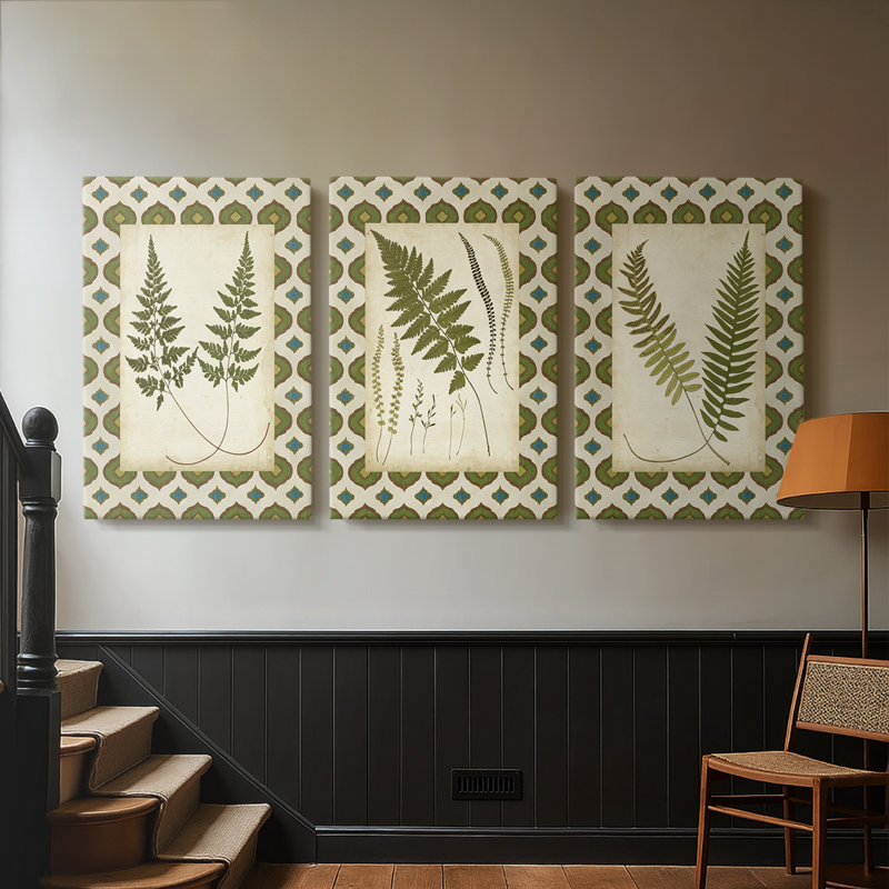 Fougères marocaines I - Toile tendue avec châssis sur mesure - 3 pièces, H 12 po x l 24 po