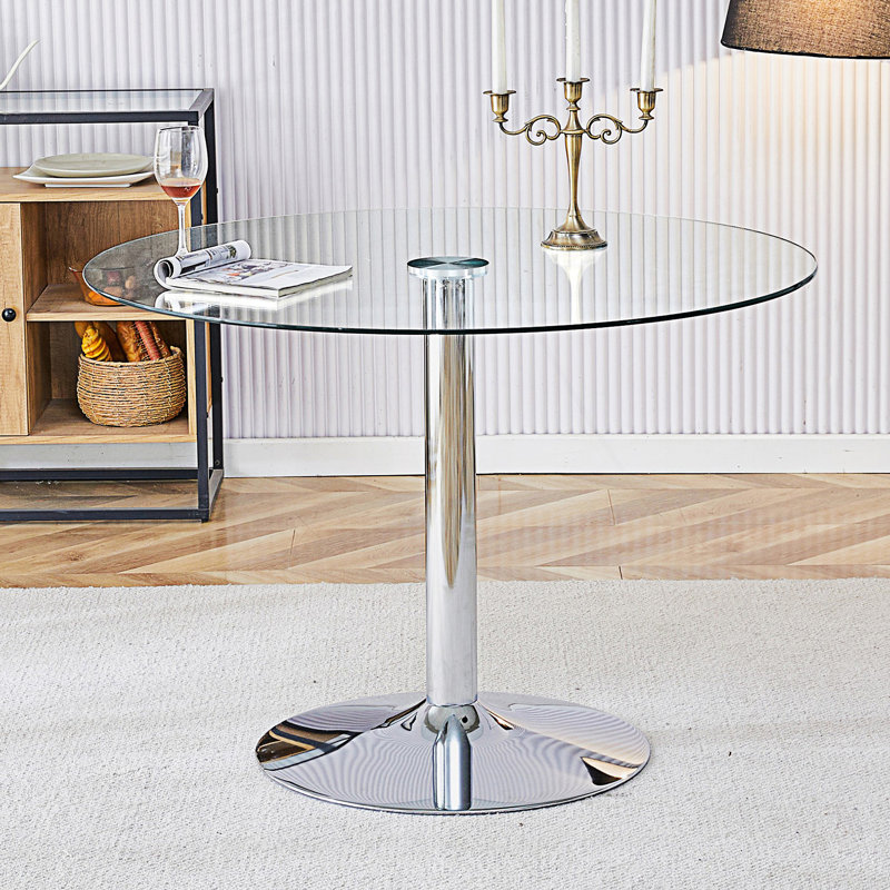 Table de salle à manger circulaire moderne avec plateau en verre trempé